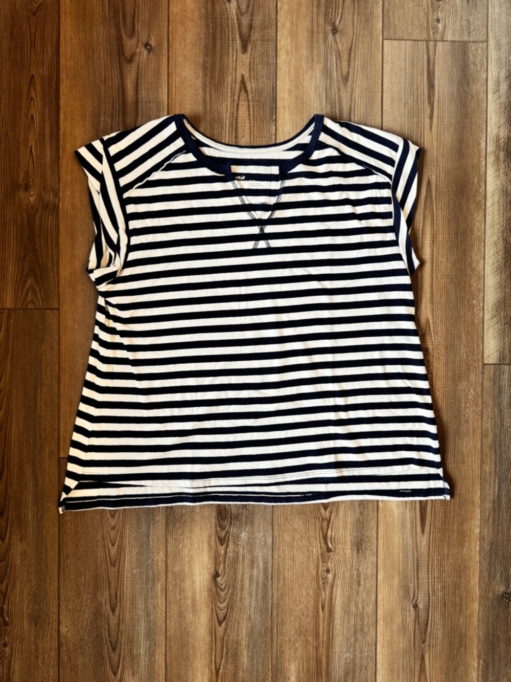 Aerie Navy and White Striped Cap Sleeve Tee